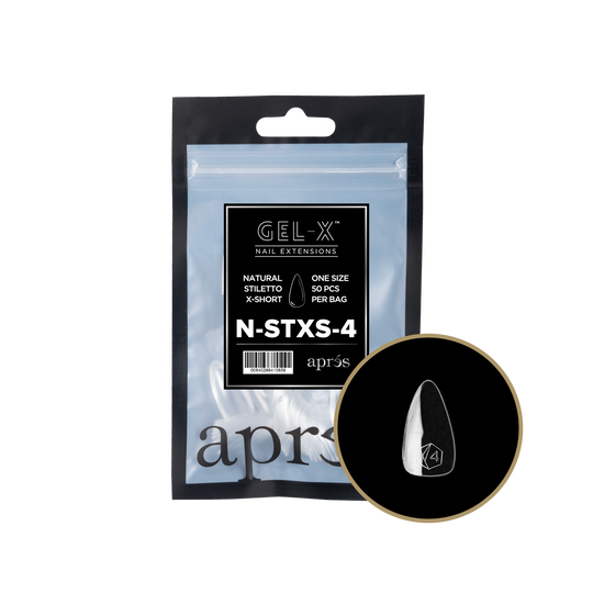 Apres - gel-x 2.0 refill bags - natural stiletto extra short size 4 (50 pcs)