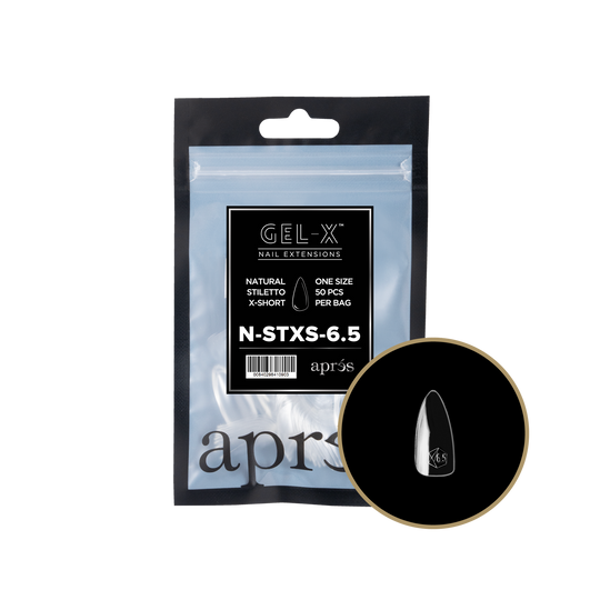 Apres - gel-x 2.0 refill bags - natural stiletto extra short size 6.5 (50 pcs)