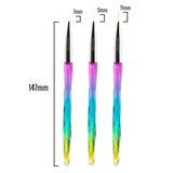 Maniology - Nail Tool - 3pc Detailing Brush Set w/ Rainbow Gradient Acrylic Handles