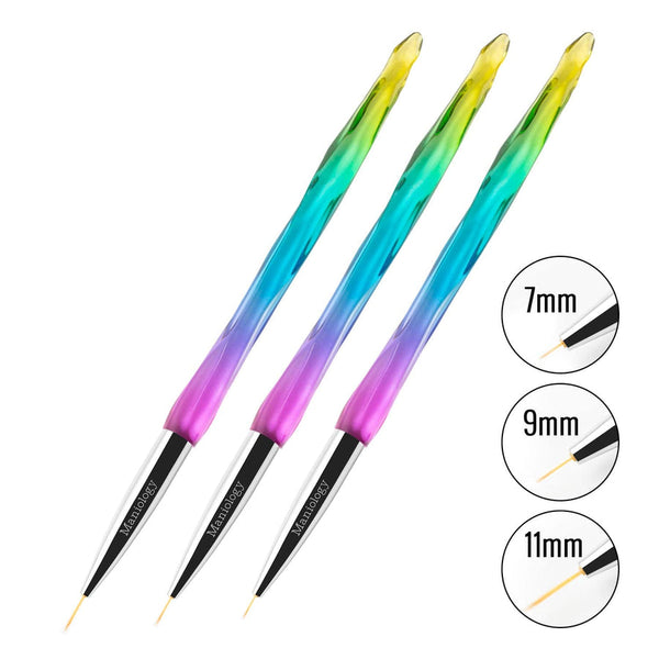 Maniology - Nail Tool - 3pc Detailing Brush Set w/ Rainbow Gradient Acrylic Handles