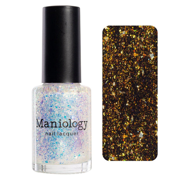 Maniology - Stamping Nail Polish - Ocean Crush: Sea Glass (P149) - Iridescent Gold/Silver Jelly Flakies